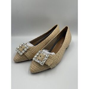 Comfortview The Genessa Flats Womens 10W Natural Woven Raffia Almond Toe Slip On